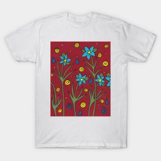 BLUE Floral Flower Painting T-Shirt